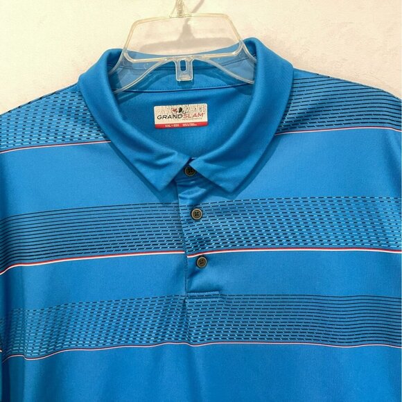 Grand Slam Performance Men's 3-Button Striped Golf Polo Shirt Size XXL in Blue - Picture 2 of 13